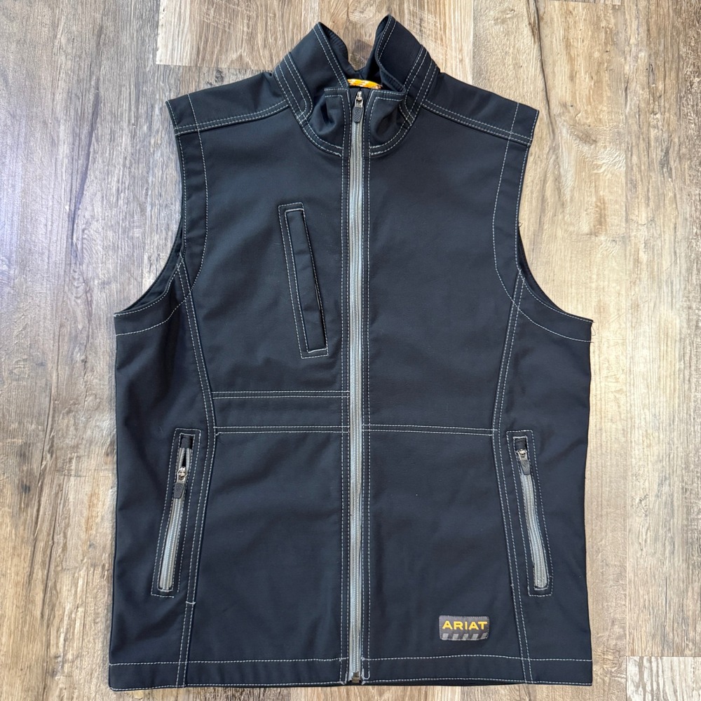 Ariat Softshell Vest Men Small Black Rebar Stretch Canvas Workwear